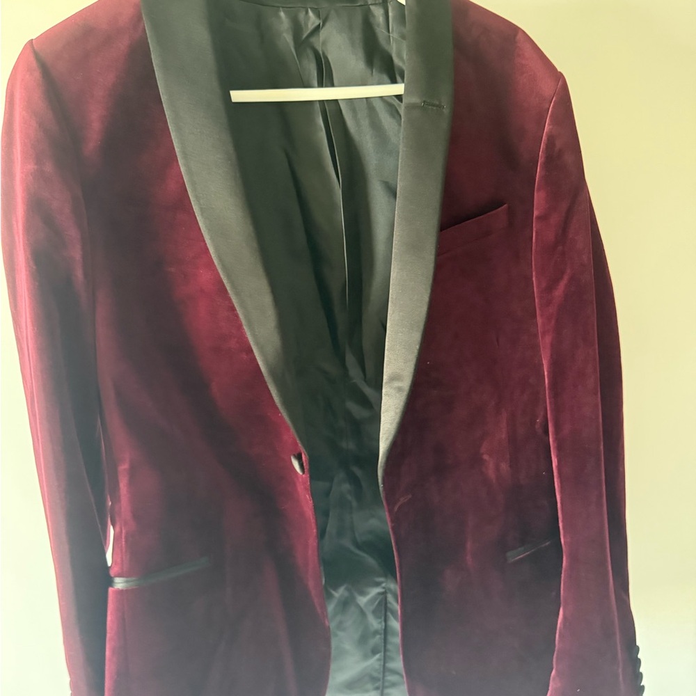 Burgundy Velvet Blazer with Black Lapel